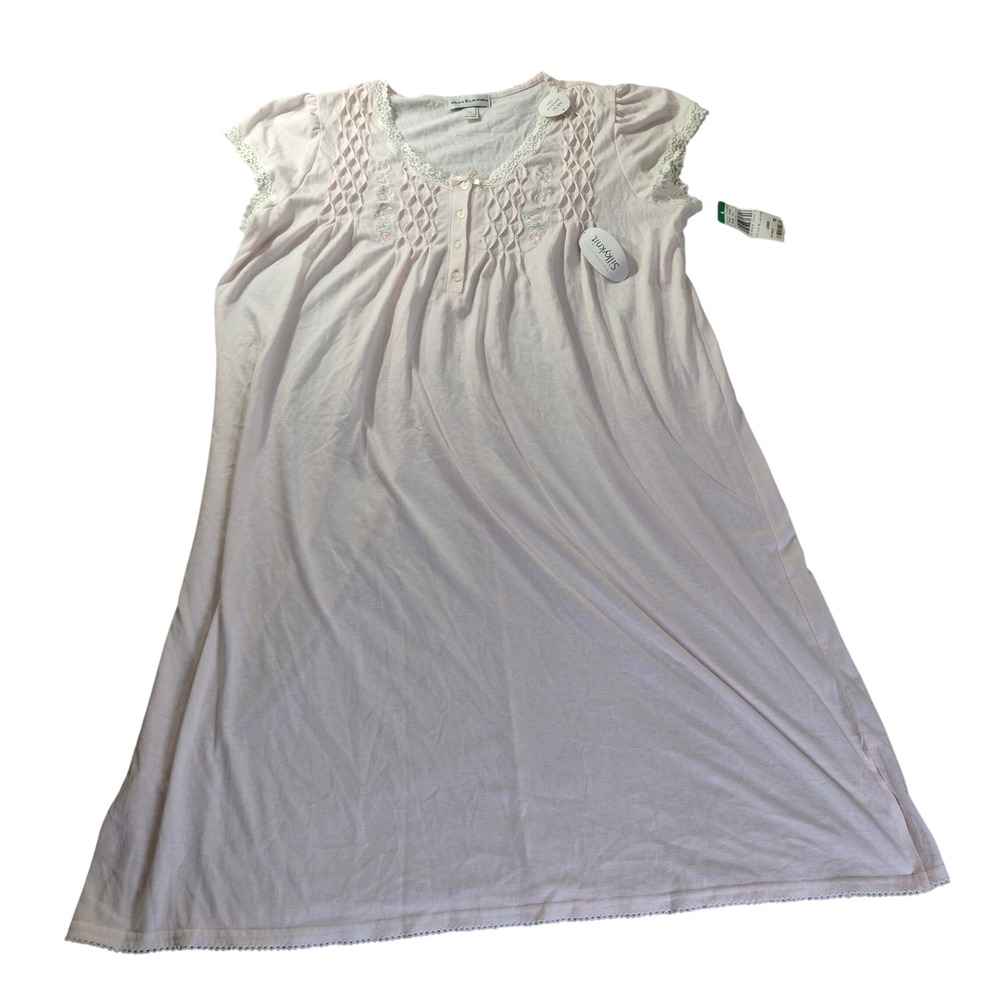 Miss‎ Elaine Nightgown 201442 Womens Large Pink Floral Lace Smocked Cottagecore